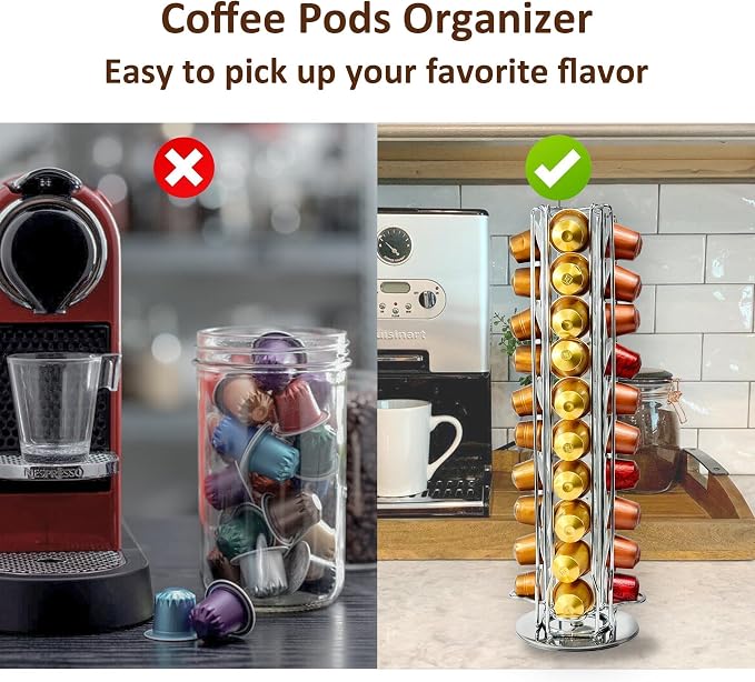 Coffee Pod Stand for Nespresso OriginalLine Capsule, Large Compacity Nespresso Coffee Pods Holder, Coffee Pod Organizer Holding 40 Small Originalline Pods, Silver