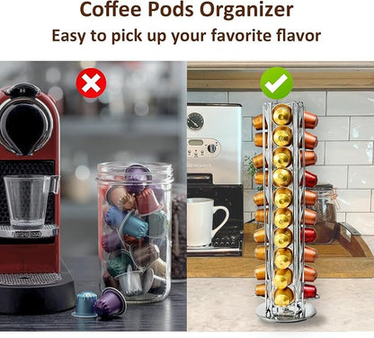 Coffee Pod Stand for Nespresso OriginalLine Capsule, Large Compacity Nespresso Coffee Pods Holder, Coffee Pod Organizer Holding 40 Small Originalline Pods, Silver