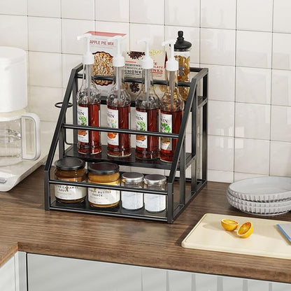 Coffee Syrup Rack Organizer, 3 Tier Countertop Storage Shelves, Kitchen Storage, 12 Syrup Bottle Stand Holder for Wine, Liquor, Kitchen Coffee Station Organizer Rack, 13.8"x13.4"x13.0",Black