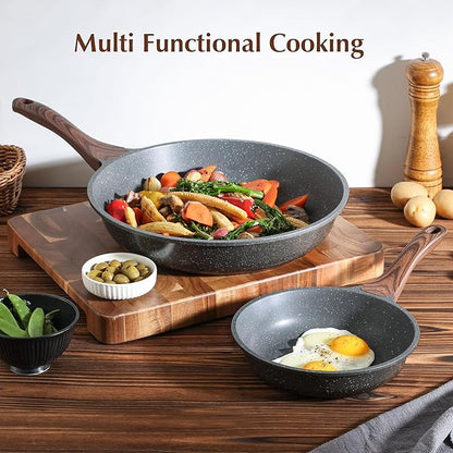SENSARTE Nonstick Frying Pan Skillet, Swiss Granite Coating Omelette Pan, Healthy Stone Cookware Chef's Pan, PFOA Free (8/9.5/10/11/12.5 Inch) (9.5 Inch)