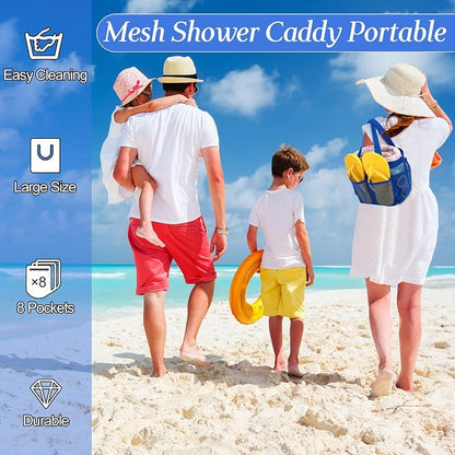 Hillban 4 Pcs Mesh Shower Caddy Portable Shower Caddy for Dorm Beach Mesh Bags with Deeper 8 Pockets and Handles Showers Caddies Basket for Women College Room Vacation(Navy Blue)