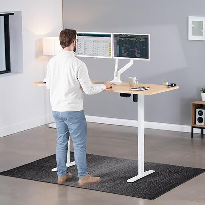 VIVO Electric 71 x 30 in Real Bamboo Standing Desk, Touch Screen Adjustment, 176 lb Frame Support, 2E Series, White Frame, DESK-KIT-2EW71O