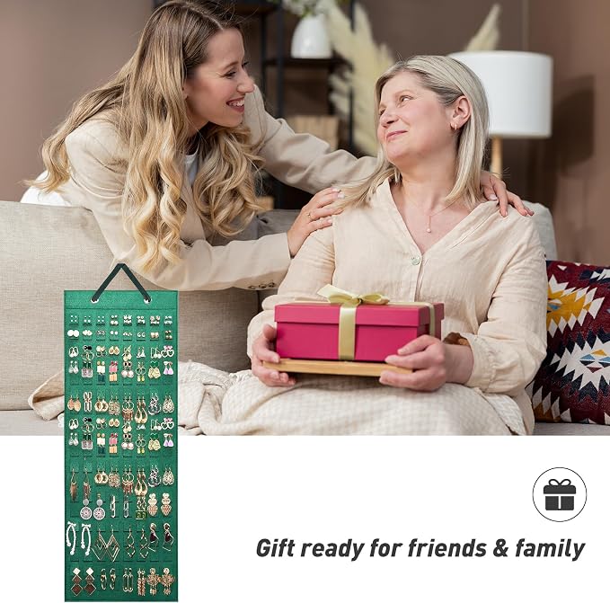 Lolalet Hanging Earring Holder Organizer with 20 Hooks for Women, Earring Organizer Wall Earrings Hanger Pierced Earring Storage, Felt Stud Earring Display, 608 Holes for Earrings -Emerald, 1 Pack