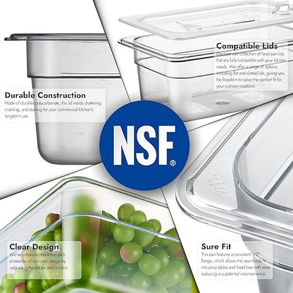 CURTA 6 Pack NSF Food Pans, 1/4 Size 4 Inch Deep, Commercial Polycarbonate Plastic Clear Freezer-Safe