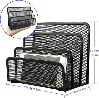 Anumit Desk Mail Organizer, File Holder Letter Sorter with 3 Vertical Upright Metal Mesh Compartments Document, Filing, Folders, Mail, Paper Organizer for Home or Office Desktop (1PCS)