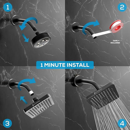 SparkPod Rain Shower Head, 6 Inch Square | High Pressure Shower Heads, 90 Nozzle (Touch-to-Clean), Adjustable Showerhead, No-tool Universal Connection