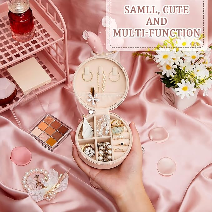 6 Pcs Travel Jewelry Case Bridesmaid Gift Boxes Jewelry Travel Organizer Small Round Jewelry Box Mini Storage PU Leather