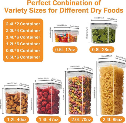 30 PCS Airtight Food Storage Containers with Lids, BPA Free Clear Plastic Kitchen and Pantry Organization and Storage Set for Flour, Sugar, Cereal, Pasta, Includes 30 Labels and Marker