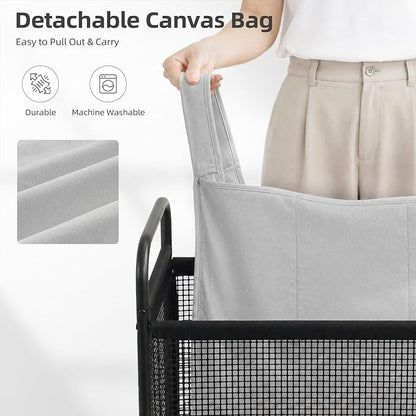 STORAGE MANIAC Rolling Laundry Hamper with Wheels 3-Section Laundry Sorter Rolling Laundrys Basket on Wheels with Removable Bag Clothes Hamper Laundrys Organizer Cart Bathroom Bedroom 120L Grey