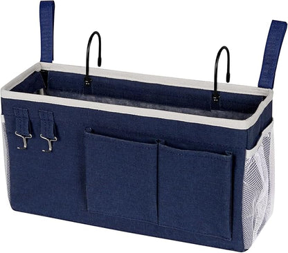 Bedside Storage Caddy/Bedside Hanging Storage Bag for Headboards Bunk Beds Dorm Rooms Book Phone Magazine Holder (Navy Blue)
