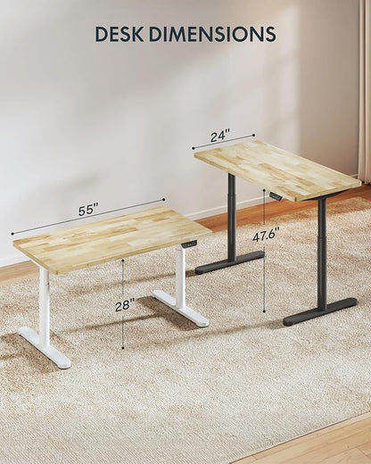 FLEXISPOT Solid Rubberwood Electric Standing Desk with Elegant Oval Legs, 55"x24" Height Adjustable Desk for Home Office & Living Spaces (Black Frame)