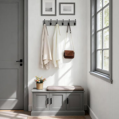 WEBI Rustic Coat Rack Wall Mount,24" Long 6 Cast Iron Coat Hooks Wall Mounted,Heavy Duty Wood Wall Coat Hanger Hooks for Hanging Coats,Jacket,Clothes,Backpack,Farmhouse,Gray,2 Packs