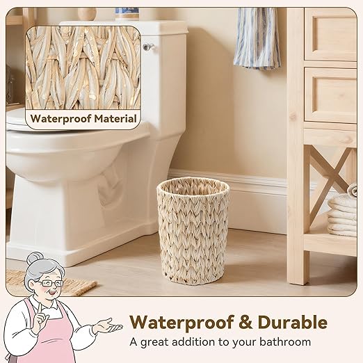 GRANNY SAYS Small Wicker Trash Can, 2 Gallon Bathroom Waste Basket, Small Bathroom Garbage Can, Plastic Trash Basket for Decor, Round Wastebaskets for Office, Bedroom, Cabinet