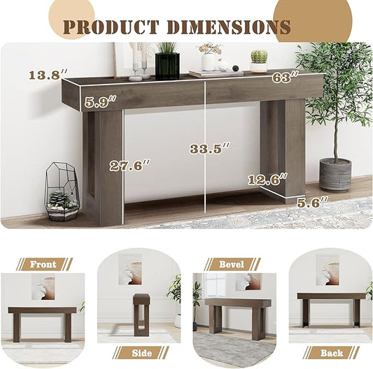Grepatio 63 Inch Entryway Console Table, Rustic Narrow Sofa Table, Wood Long Console Table, Farmhouse Entry Way Table, Behind Couch Tables for Entrance, Hallway, Living Room (Grey Brown)