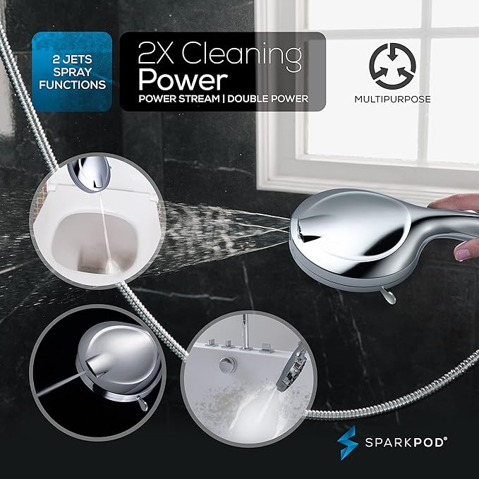 SparkPod Filtered 10-Mode Handheld Shower Head, 5" Polished Chrome Finish | Filters Chlorine & Heavy Metals, Power Jet Spray, ABS Body Won't Rust, 6 ft. Stainless Hose