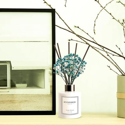 RYANNER Reed Diffuser Set,5.1 fl oz Ocean Breeze Scent Diffuser with Sticks Home Fragrance Reed Diffuser with Essential Oil for Bathroom Shelf Decor&Air Freshener,Home Bathroom Office Decor & Gifts
