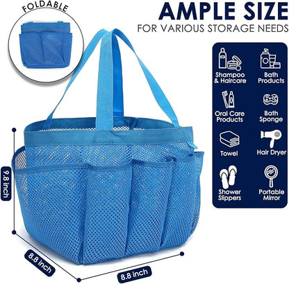 GYEUKHAM Mesh Shower Caddy Portable for College Dorm, Quick Dry Hanging Shower Bag with 8 Pockets, Bathroom Tote Organizer for Gym, Travel, Camping, Blue