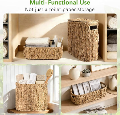 Livole 2-in-1 Toilet Paper Basket with Lid Water Hyacinth Toilet Paper Storage - 16 Regular Rolls or 12 Mega Rolls Large Natural Toilet Paper Organizer for Bathroom