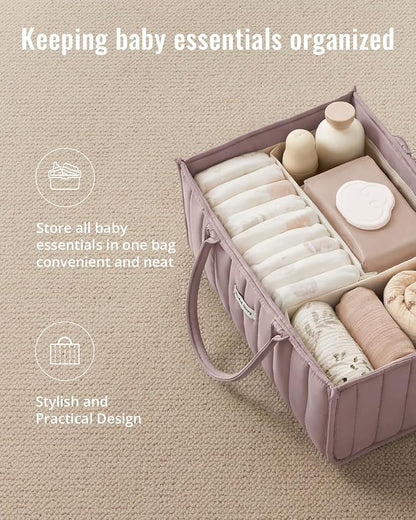 Blissful Diary Baby Diaper Caddy Organizer, Stylish Storage Basket for Newborn Essentials and Diaper Station, Gift for Baby Shower and Registry Must-Have, Mauve Pink | Stylish Storage Basket