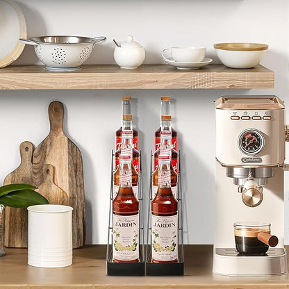 Mustry Coffee Syrup Rack for Coffee Bar Accessories, Fits with Torani and Monin Syrup, Coffee Bar Organizer Holds 4 Bottles