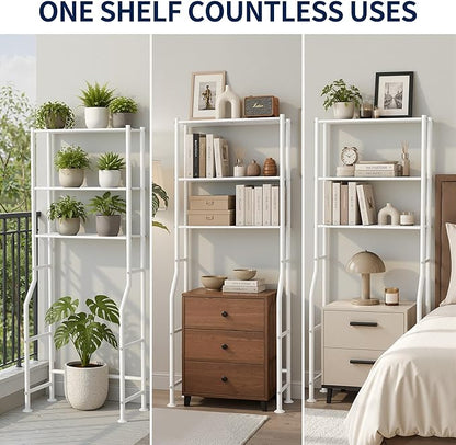 GloTika 3-Tier Over Toilet Storage Rack, Metal Over Toilet Bathroom Organizer Shelf, Freestanding Space Saver Storage Shelves for Bathroom/Laundry/Living Room (White)