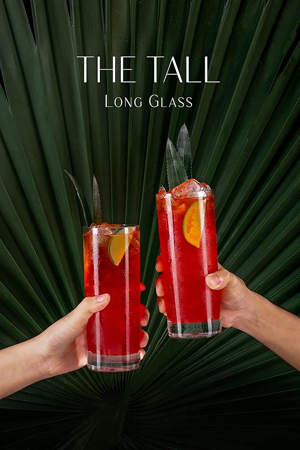 LEMONSODA Premium Highball 12oz/15oz Glass Sets - Elegant Tom Collins Glasses - Tall Water Drinking Glasses - Bar Glassware for Mojito, Whiskey, Cocktail (15oz, Set of 6)