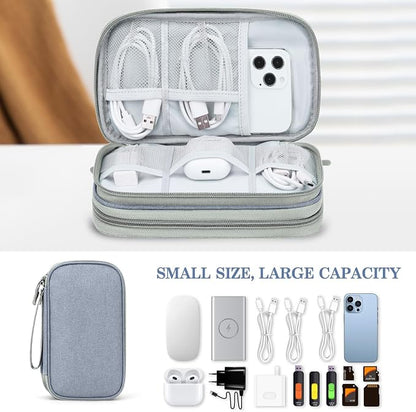 FYY Electronic Organizer, Travel Cable Organizer Bag Pouch Electronic Accessories Carry Case Portable Waterproof Double Layers Storage Bag for Cable, Charger, Phone, Earphone, Medium Size, Light Grey
