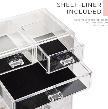 Sorbus Acrylic Makeup Organizer Set, 6-Drawer Vanity & Countertop Cosmetic Storage with Small & Wide Compartments, Marble Print Makeup Storage for Brushes, Jewelry – Holiday Gift for Women & Teens