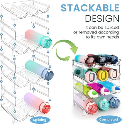 spospo Water Bottle Organizer for Cabinet, 4 Pack Water Bottle Organization and Storage Shelf, Plastic Water Bottle Holder Rack for Fridge, Kitchen, Desktop