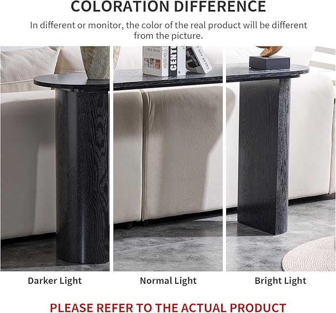 55" Console Table for Entryway, Narrow Sofa Entrance Table with Faux Mars Marble Pattern, Modern Sofa Tables with Rounded Curved Edges for Living Room, Hallway, Foyer, Home Office, Black