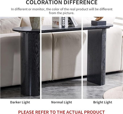 55" Console Table for Entryway, Narrow Sofa Entrance Table with Faux Mars Marble Pattern, Modern Sofa Tables with Rounded Curved Edges for Living Room, Hallway, Foyer, Home Office, Black
