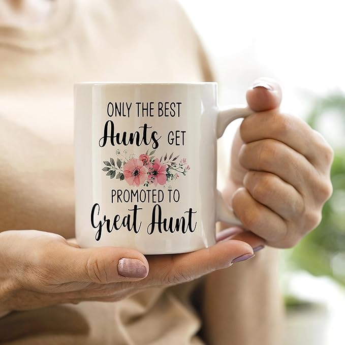 QASHWEY Only The Best Aunts Get Promoted to Great Aunt Coffee Mugs Mug, Funny Pregnancy Announcement Gifts for Aunt New Great Aunts, GreatAunt to Be Gifts Double Side Printed Ceramic Mug Cup 11 Ounce