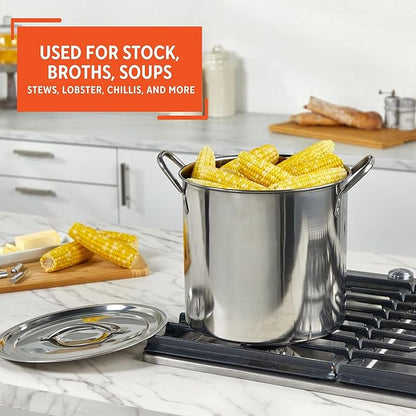 IMUSA 16 Quart Stainless Steel Stock Pot with Lid - Large Cooking Pot for Soups, Stews, Pasta, Seafood Boiling and Family Meals - Riveted Handles for Easy Transport
