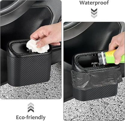 Accmor Car Trash Can with Lid, 2 Pack Mini Vehicle Trash Bin, Small Car Dustbin Garbage Organizer Holder with 2 Roll Trash Bag, Portable Hanging Leakproof Auto Storage Bag Container