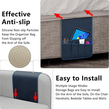 TV Remote Control Holder Couch Caddy, Non-slip Bedside Caddy Organizer with 5 Pockets for Key Glasses Phone Magazine Holders