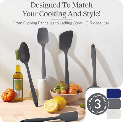 GIR: Get It Right 10-Piece Silicone Essentials Kitchen utensils set - Ladle, Spatula, Flip, Spoon & Spoonula - Non toxic cooking utensils for Nonstick Cookware, Cooking and Baking - Charcoal