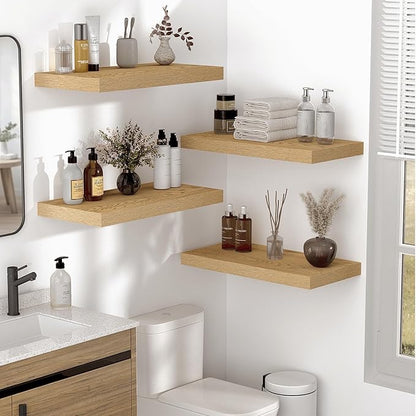 Vivelove 10" Deep Floating Shelves Over Toilet, 24" Wall Shelves for Bathroom Bedroom Kitchen Living Room Laundry Room, Modern Rustic Shelves for Home Decor, 24"x10.2"x1.5", Set of 2, Oak