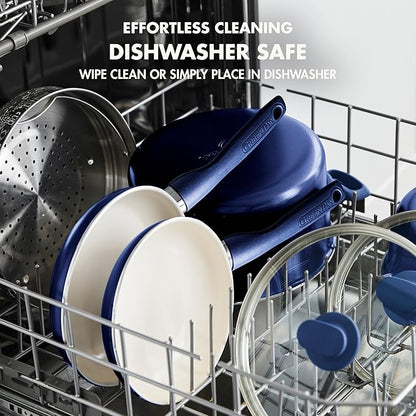 GreenPan Rio Healthy Ceramic Nonstick 8" Frying Pan Skillet and Silicone Spatula Set, Soft Grip Handle, Breaktfast Meal Set, PFAS-Free, Dishwasher Safe, Oven Safe, Oxford Blue