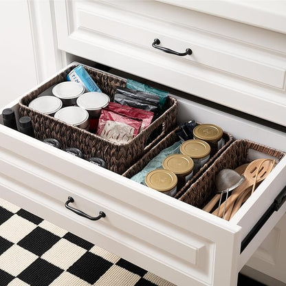 GRANNY SAYS Storage Baskets for Shelves, Waterproof Basket Set for Organizing, Toilet Wicker Basket Tank Topper, Wicker Baskets with Handles, Dark Brown, 3-Pack