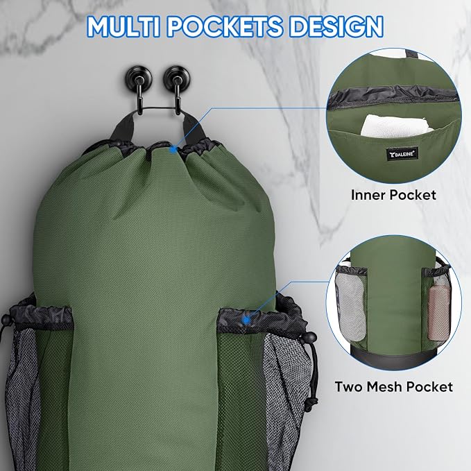 BALEINE 150L Laundry Bag Backpack, 900D Oxford Fabric Large Travel Laundry Bags with Shoulder Straps and 2 Mesh Pockets for College Dorm, Apartment, Laundromat (Green, 150L)