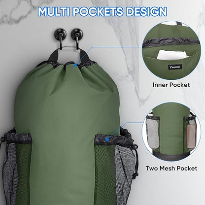 BALEINE 2PK 120L Laundry Bag Backpack, 900D Oxford Fabric Large Travel Laundry Bags with Shoulder Straps and 2 Mesh Pockets for College Dorm, Apartment, Laundromat (Green, 120L)