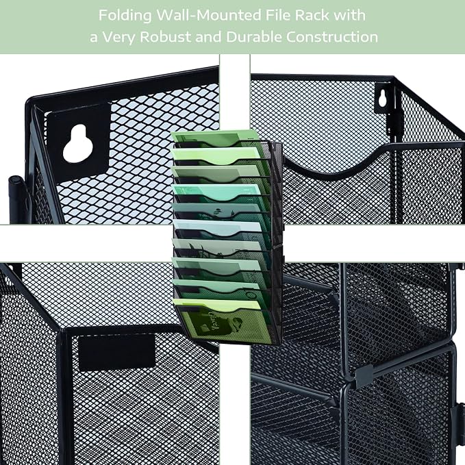 10 Tier Mesh Hanging File Organizer Vertical Wall File Organizer Wall File Holder for Office School Home, Black