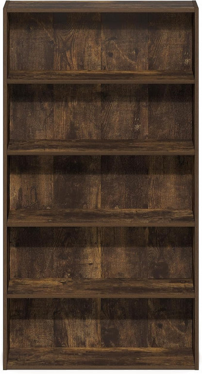 Furinno Basic Book Shelf, 5-Tier Bookshelf, Cube Storage Organizer Bookcase with Open Shelf, 7 x 24 x 44, for Living Room, Bedroom, Home Office, Amber Pine