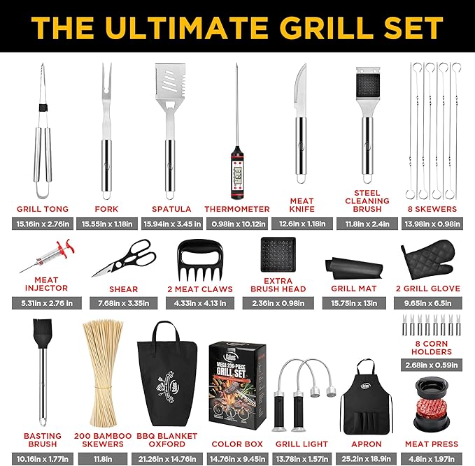 Kaluns 236 PCS Ultimate Grill Master Gift Set – Complete BBQ Accessories Kit with Virtually Everything Needed for Grilling, Smoking & BBQ
