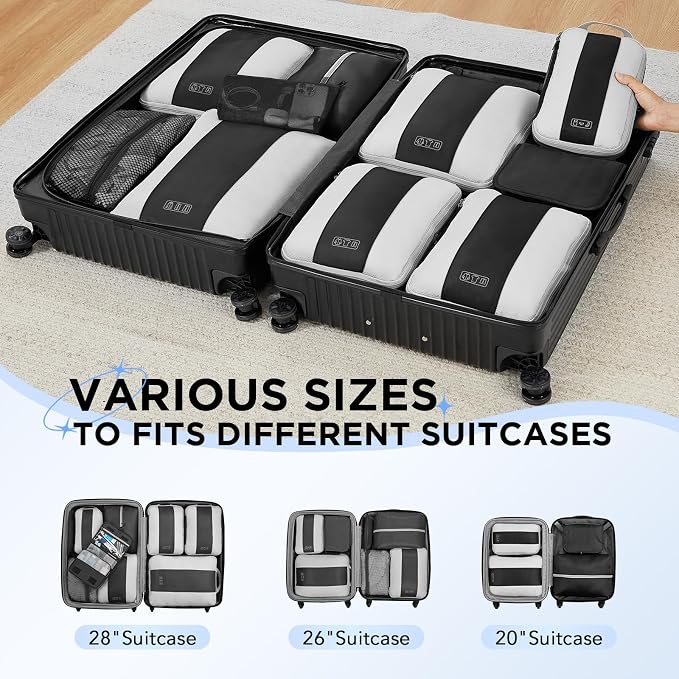 10 Set Compression Packing Cubes for Travel Essentials,Compressible Expandable Packing Cubes for Suitcase,OlarHike Luggage Garment Bags for Travel,Handy Helper for Organizing Clothes(Black)