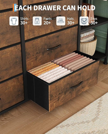 GarveeHome Dresser with 16 Drawers & Hanging Rod & Shelves, Fabric Storage Organizer for Bedroom, Closet, or Entryway