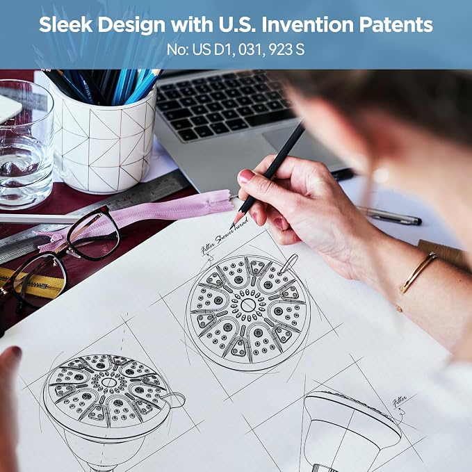 MakeFit Filtered Shower Head Matte Black- High Pressure Shower Head with filter for Hard Water - Rain Shower Head Water Softener - Luxury 7 Settings Adjustable Water Filter Showerhead (Matte Black)