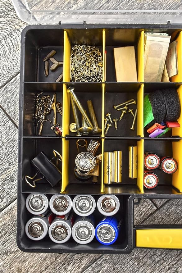 SE Adjustable 26-Compartment Plastic Storage Box - 18x12x3 Inch Organizer with Triple Lock, Translucent Lid, and Sturdy Handle - Ideal for Tools, Crafts, and Small Parts