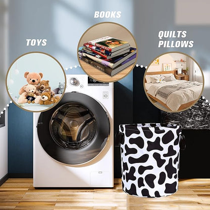 Cow Print Laundry Basket Animal Foldable Oxford Cloth Funny Tote Bag Laundry Hamper Clothes Storage Bucket Organizer For Bathroom/Laundry Storage/Bedroom Storage Basket 17.7x13.7 Inch