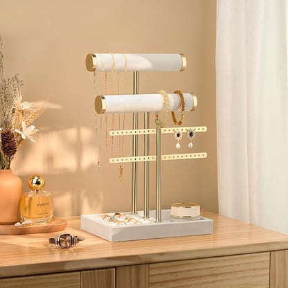 3 Tier Bracelet Holder Display - Detachable T Bar White Velvet Bracelet Holder, Jewelry Holder Organizer for Bracelet, Necklace, Earrings, Rings